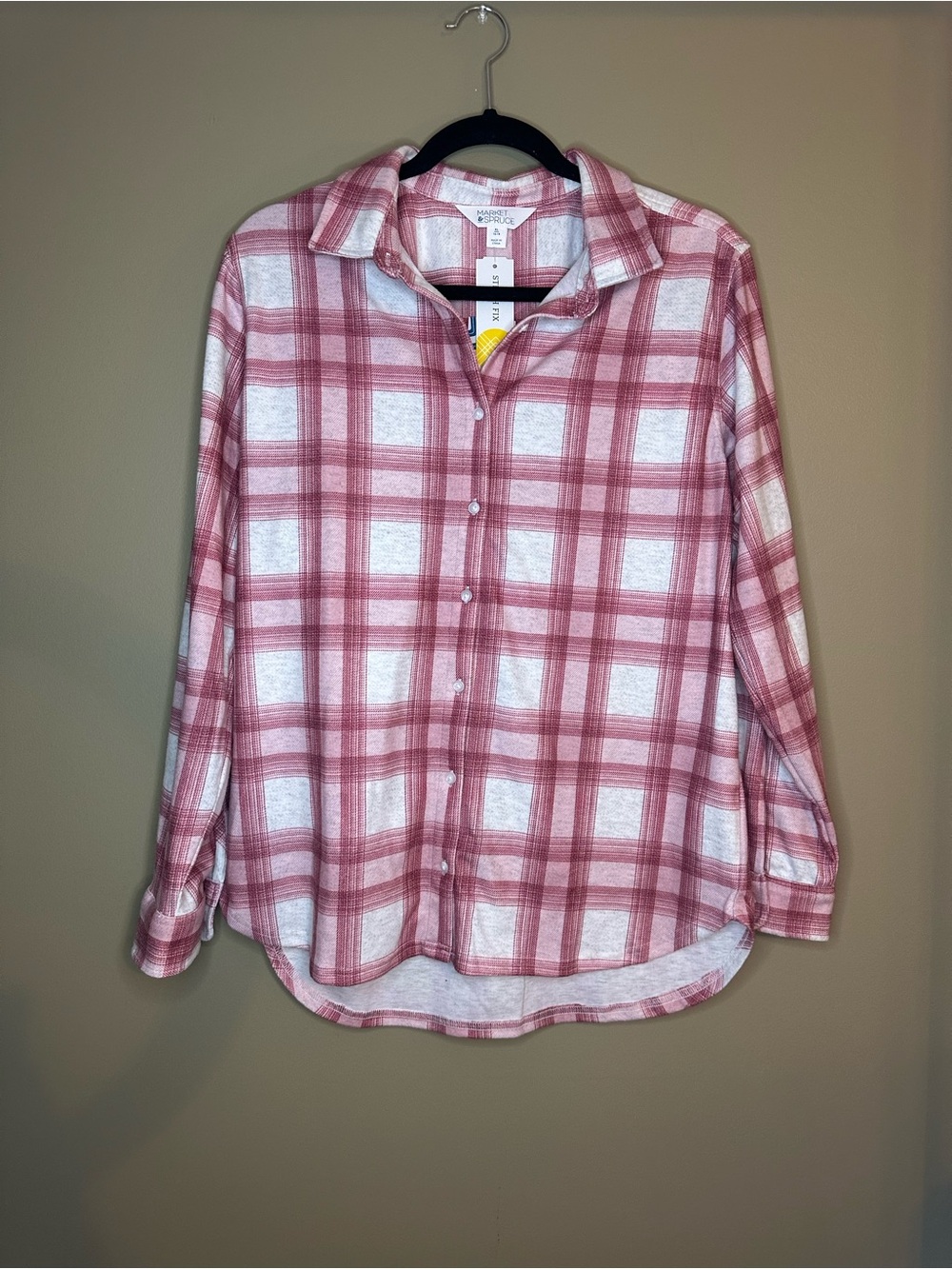 NWT Market & Spruce The Oversized Relaxed Flannel Red/White Plaid Girls XL 16/18